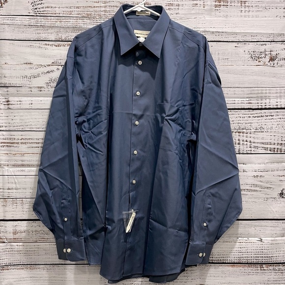Pronto Uomo Mens Blue 80's 2 Ply Perfect Twill Button Up Dress Shirt ‎ | Size 17 - Picture 1 of 6